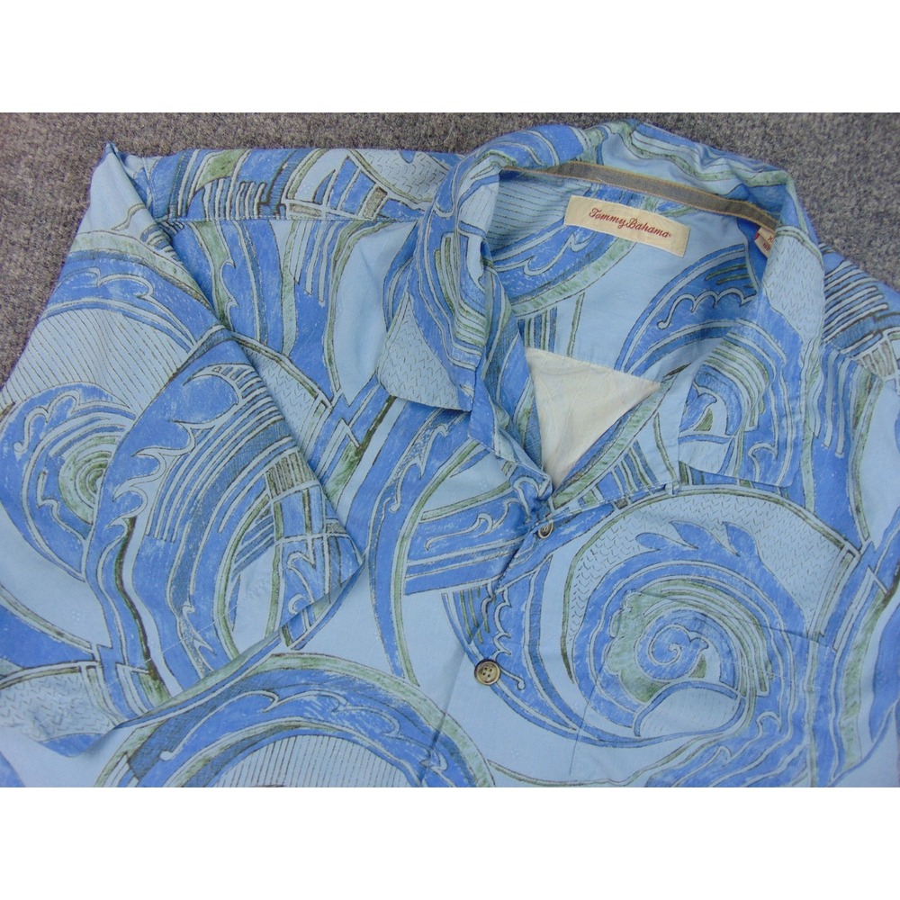 Tommy Bahama Shirt Mens XL Blue Green Abstract Swirls Camp Resort Aloha Tropical
